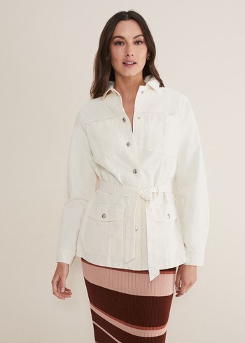 Phase Eight Jannah Belted Denim Shacket Jackets White USA | 8310296-CB